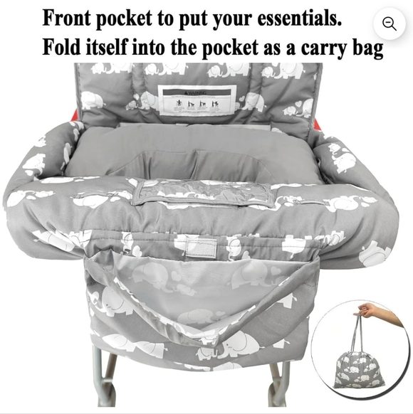 Gray Baby Shopping Cart Cover with Elephant Print - Picture 5 of 8